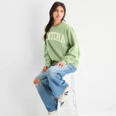 New World Matcha Oversized Crew Sweatshirt Womens Neck Long Sleeve Juniors