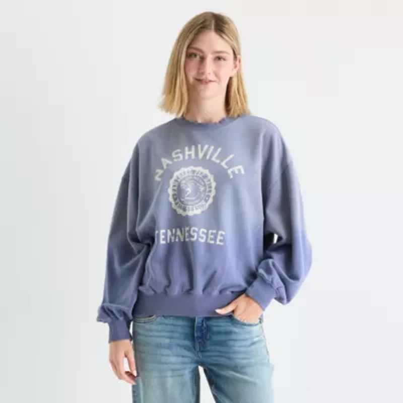 Arizona Oversized Womens Crew Neck Long Sleeve Juniors Sweatshirt