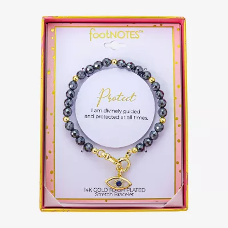 Footnotes Womens Black Glass 10K Gold Over Brass Evil Eye Beaded Bracelet