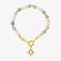 Footnotes Womens Green Glass 10K Gold Over Brass Star Beaded Bracelet