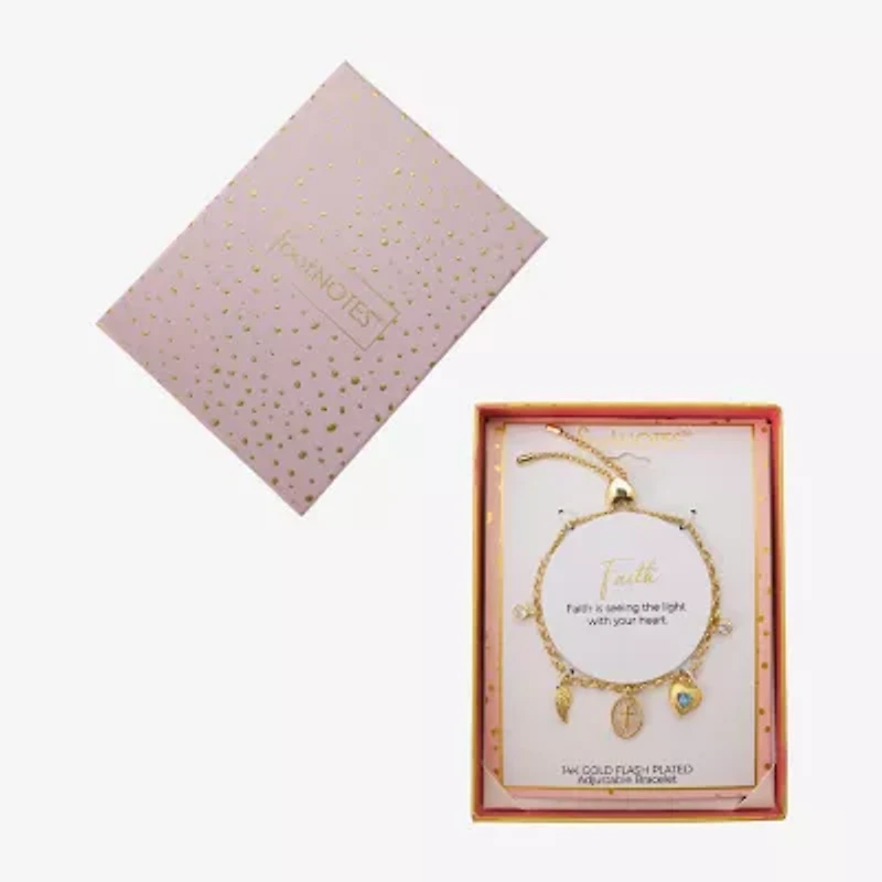 Footnotes Womens Cubic Zirconia 10K Gold Over Brass Cross Heart Wing Charm Bracelet