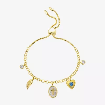 Footnotes Womens Cubic Zirconia 10K Gold Over Brass Cross Heart Wing Charm Bracelet