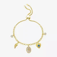 Footnotes Womens Cubic Zirconia 10K Gold Over Brass Cross Heart Wing Charm Bracelet