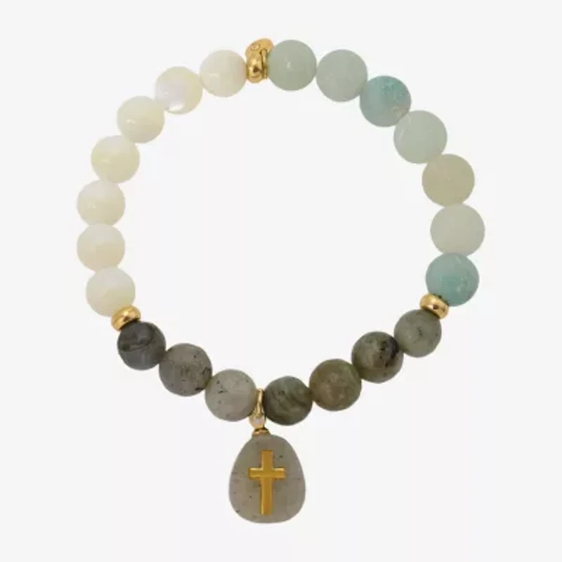 Footnotes Womens Black Glass 10K Gold Over Brass Cross Stretch Bracelet