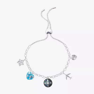 Footnotes Womens Cubic Zirconia Pure Silver Over Brass Heart Star Charm Bracelet