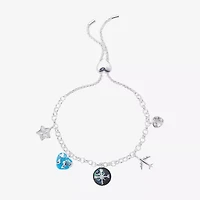 Footnotes Womens Cubic Zirconia Pure Silver Over Brass Heart Star Charm Bracelet