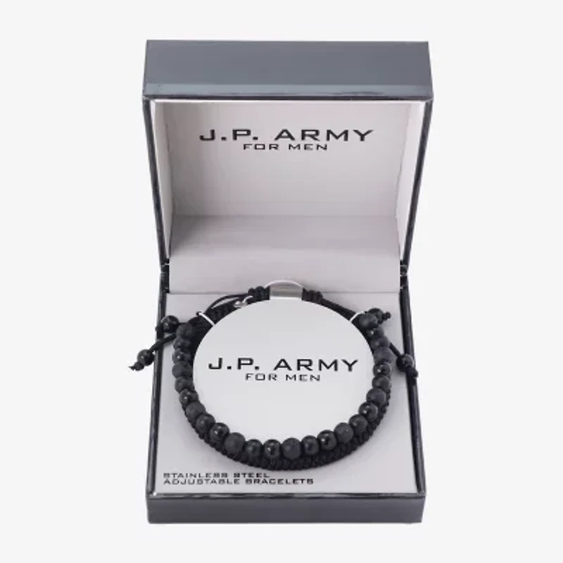 J.P. Army Mens 2-pc. Black Agate Stainless Steel Bracelet Set