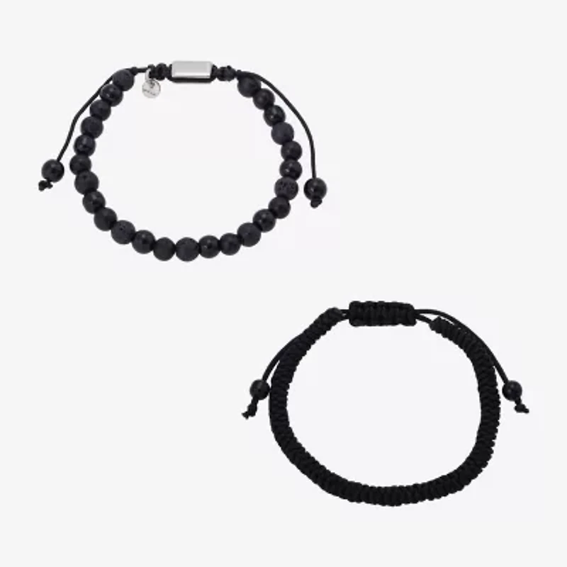 J.P. Army Mens 2-pc. Black Agate Stainless Steel Bracelet Set