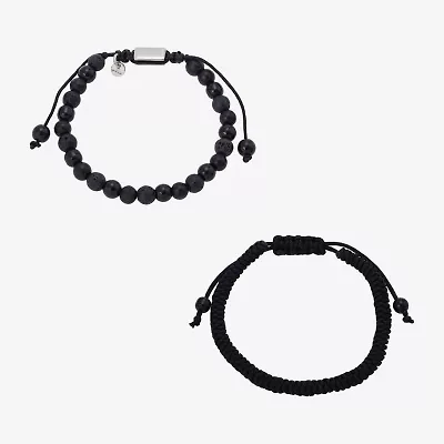J.P. Army Mens 2-pc. Black Agate Stainless Steel Bracelet Set
