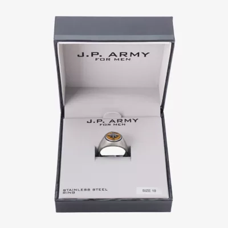 J.P. Army Mens Brown Tiger's Eye Stainless Steel Signet Ring