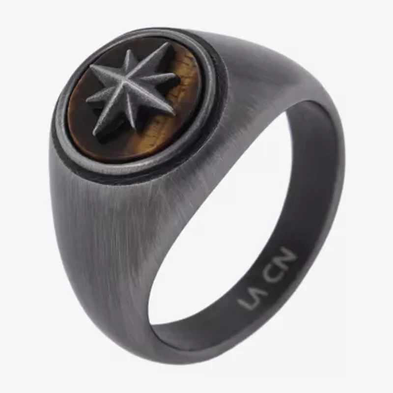 J.P. Army Mens Brown Tiger's Eye Stainless Steel Signet Ring