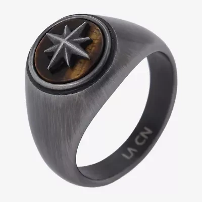J.P. Army Mens Brown Tiger's Eye Stainless Steel Signet Ring
