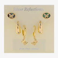Silver Reflections Womens Cubic Zirconia 10K Gold Over Brass Butterfly 3 Pair Earring Set