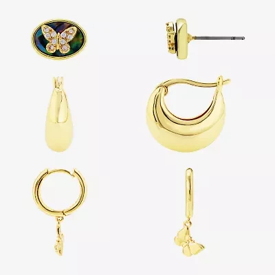 Silver Reflections Womens Cubic Zirconia 10K Gold Over Brass Butterfly 3 Pair Earring Set