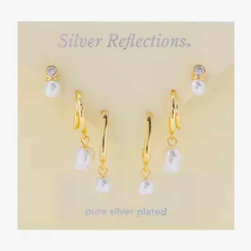 Silver Reflections Womens Cubic Zirconia 10K Gold Over Brass 3 Pair Earring Set