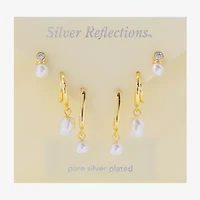 Silver Reflections Womens Cubic Zirconia 10K Gold Over Brass 3 Pair Earring Set
