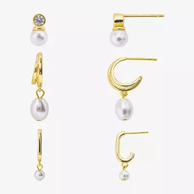 Silver Reflections Womens Cubic Zirconia 10K Gold Over Brass 3 Pair Earring Set