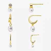 Silver Reflections Womens Cubic Zirconia 10K Gold Over Brass 3 Pair Earring Set