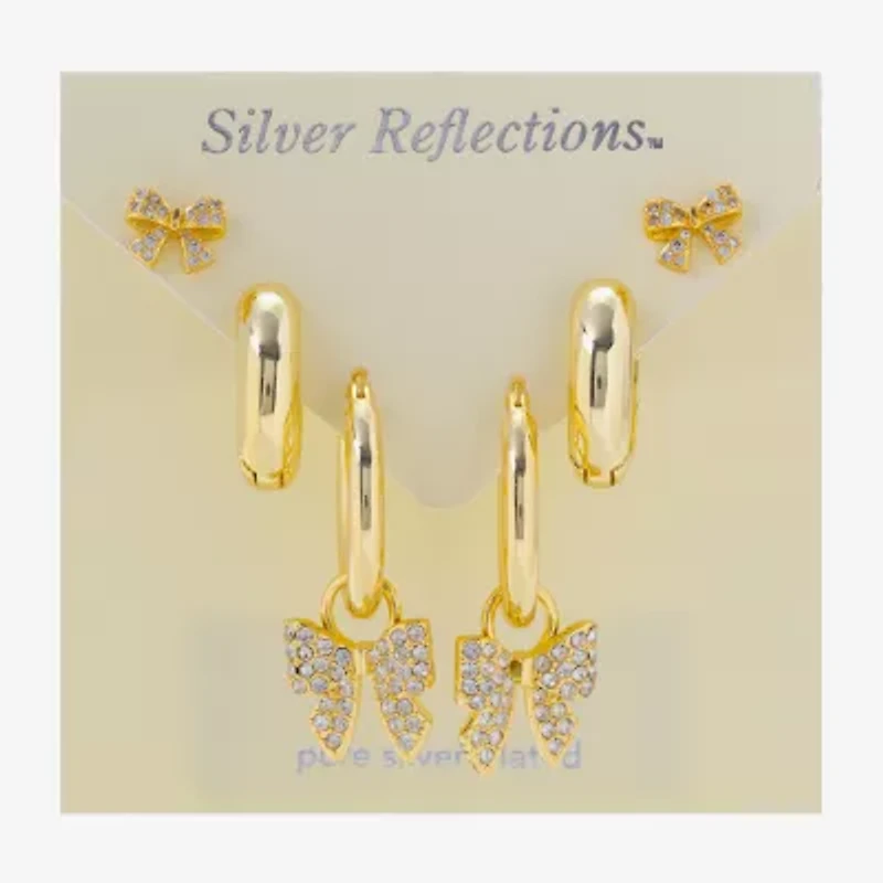 Silver Reflections Womens Cubic Zirconia 10K Gold Over Brass Bow 3 Pair Earring Set
