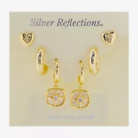 Silver Reflections Womens Cubic Zirconia 10K Gold Over Brass Heart Star 3 Pair Earring Set