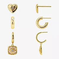 Silver Reflections Womens Cubic Zirconia 10K Gold Over Brass Heart Star 3 Pair Earring Set