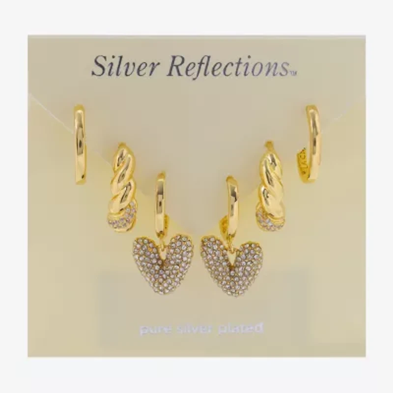 Silver Reflections Womens Cubic Zirconia 10K Gold Over Brass Heart 3 Pair Earring Set