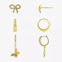 Silver Reflections Womens Cubic Zirconia 10K Gold Over Brass Bow Butterfly 3 Pair Earring Set