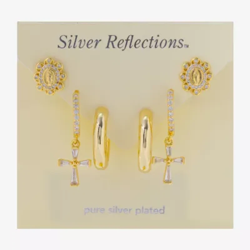 Silver Reflections Womens Cubic Zirconia 10K Gold Over Brass Cross 3 Pair Earring Set