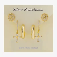 Silver Reflections Womens Cubic Zirconia 10K Gold Over Brass Cross 3 Pair Earring Set