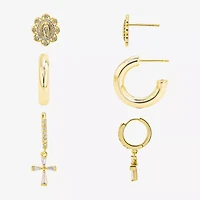 Silver Reflections Womens Cubic Zirconia 10K Gold Over Brass Cross 3 Pair Earring Set