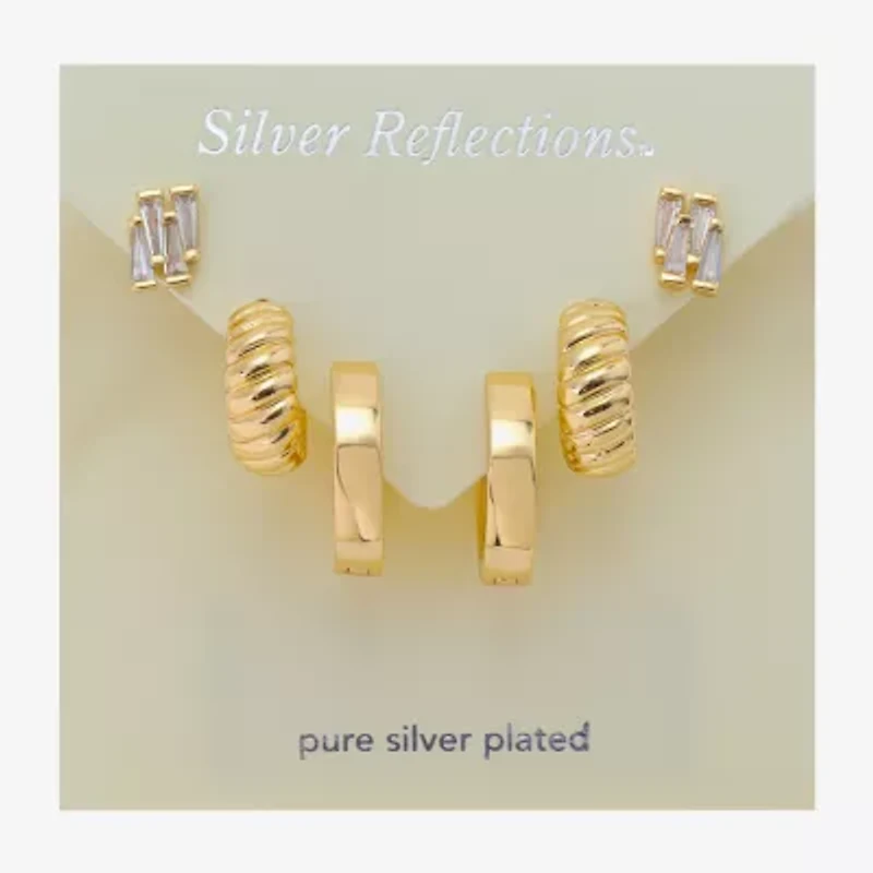 Silver Reflections Womens Cubic Zirconia 10K Gold Over Brass 3 Pair Earring Set