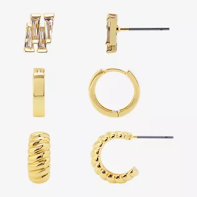 Silver Reflections Womens Cubic Zirconia 10K Gold Over Brass 3 Pair Earring Set