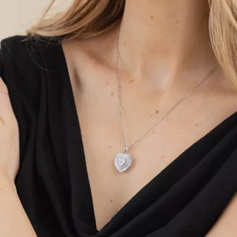Diamond Blossom (G Womens 1 CT. T.W. Lab Grown White Diamond 10K White Gold Heart 18 Inch Pendant Necklace