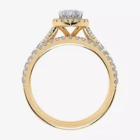 (G / Vs2-Si1) Womens 1 CT. T.W. Lab Grown White Diamond 10K Gold Marquise Side Stone Halo Bridal Set