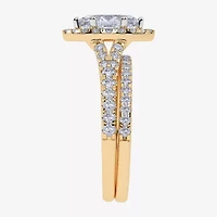 (G / Vs2-Si1) Womens 1 CT. T.W. Lab Grown White Diamond 10K Gold Marquise Side Stone Halo Bridal Set