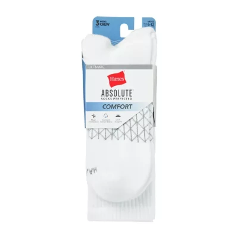Hanes® Men's Ultimate Absolute Comfort 3 Pairs, Moisture-Wicking Crew Socks