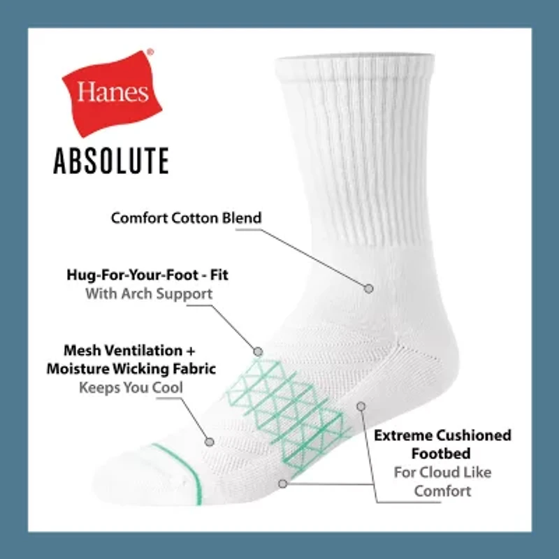 Hanes® Men's Ultimate Absolute Comfort 3 Pairs, Moisture-Wicking Crew Socks