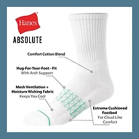 Hanes Absolute Mens 3 Pair Crew Socks