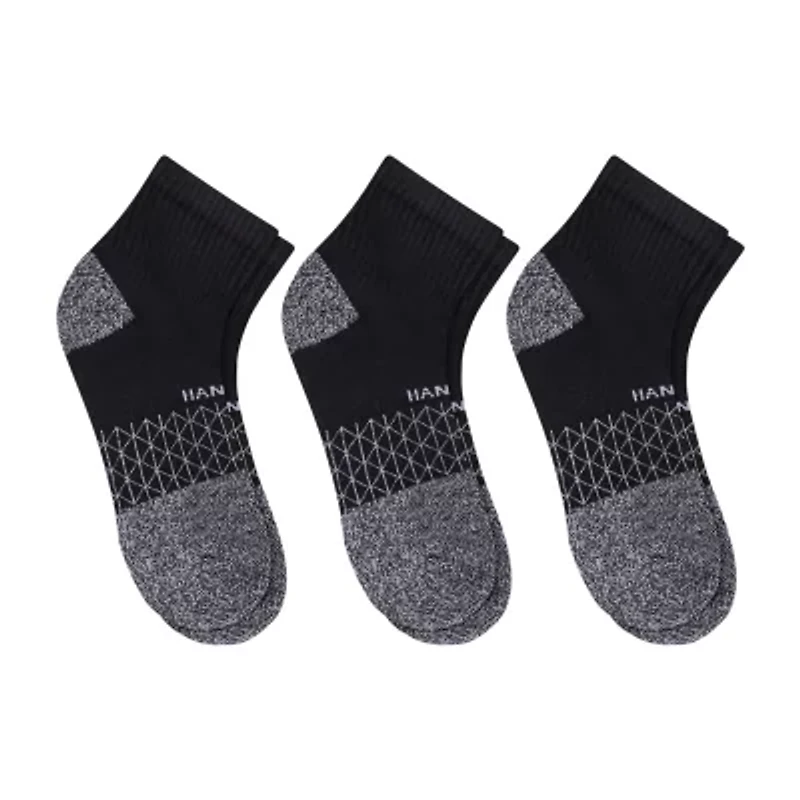 Hanes Absolute Mens Breathable Multi-Pack 3 Pair Quarter Ankle Socks