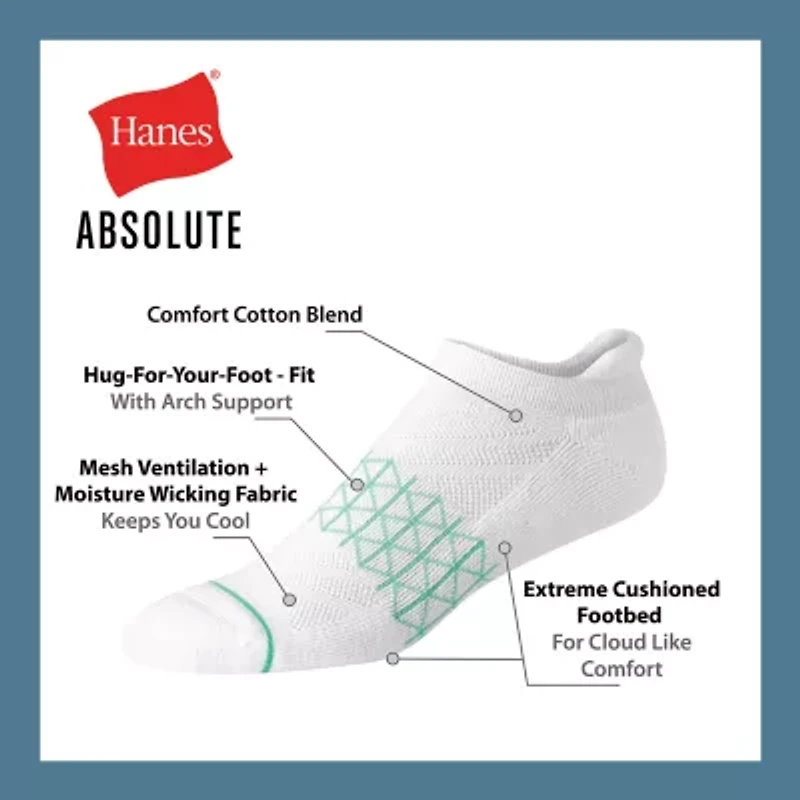 Hanes Absolute Heel Tab Mens Multi-Pack 3 Pair No Show Socks