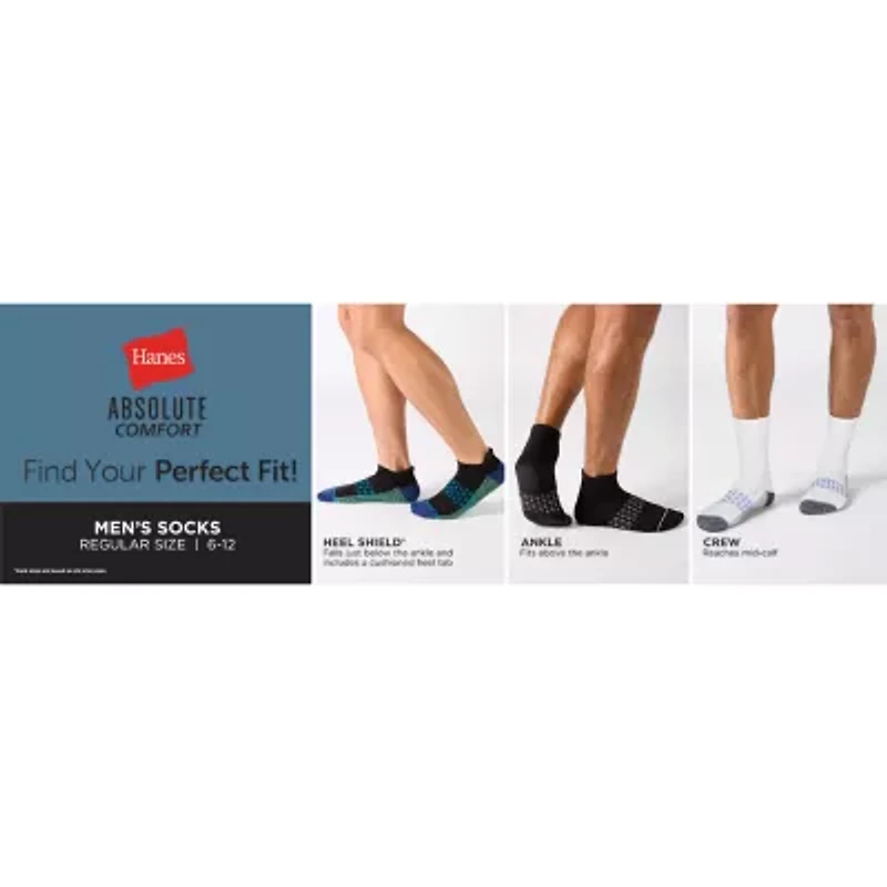 Hanes Absolute Heel Tab Mens Multi-Pack 3 Pair No Show Socks