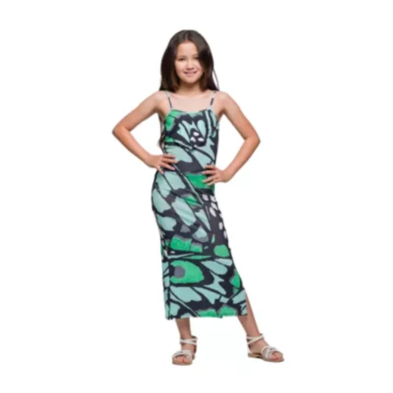 24seven Comfort Apparel Big Kid Girls Sleeveless Animal Maxi Dress