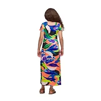 24seven Comfort Apparel Big Kid Girls Short Sleeve Floral Maxi Dress