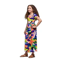 24seven Comfort Apparel Big Kid Girls Short Sleeve Floral Maxi Dress