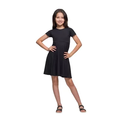 24seven Comfort Apparel Big Kid Girls Short Sleeve Fit + Flare Dress