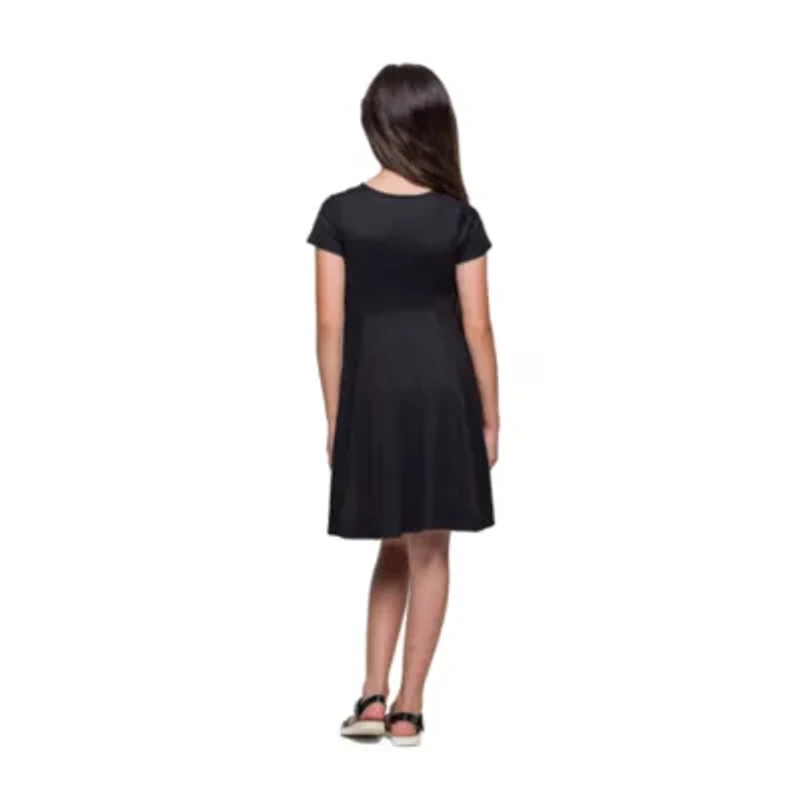24seven Comfort Apparel Big Kid Girls Short Sleeve Fit + Flare Dress