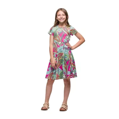 24seven Comfort Apparel Big Kid Girls Short Sleeve Fit + Flare Dress