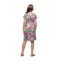 24seven Comfort Apparel Big Kid Girls Short Sleeve Fit + Flare Dress
