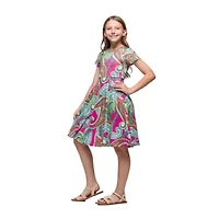 24seven Comfort Apparel Big Kid Girls Short Sleeve Fit + Flare Dress