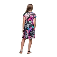 24seven Comfort Apparel Big Kid Girls Short Sleeve Fit + Flare Dress